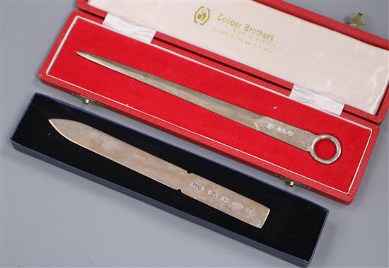 Two modern silver letter openers including one by Cooper Brothers, Sheffield, 1973.
